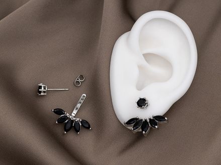Серьги-джекеты "Crystal Flower Black" 25мм