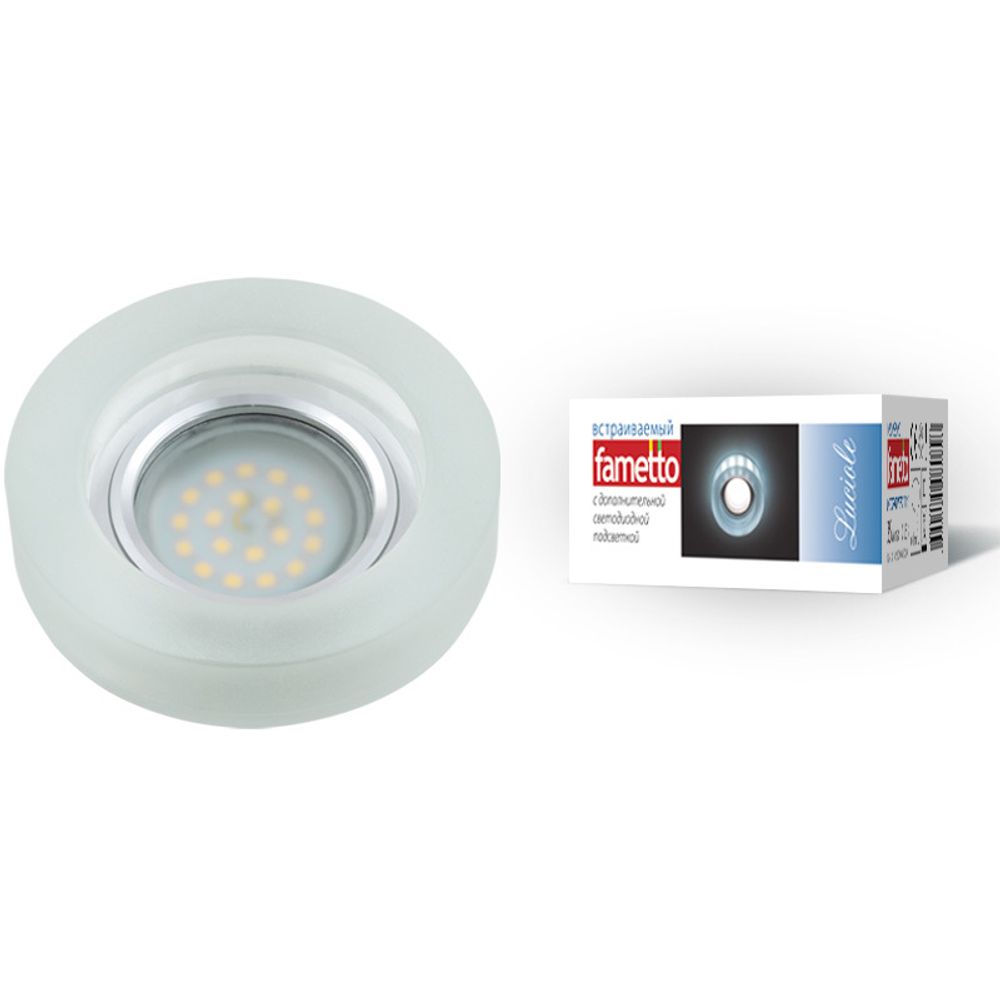 DLS-L110 GU5.3 CHROME/MATT CLEAR Светильник декоративный встраиваемый, серия Luciole. Без лампы, цоколь GU5.3. Доп. светодиодная подсветка 3Вт. Металл