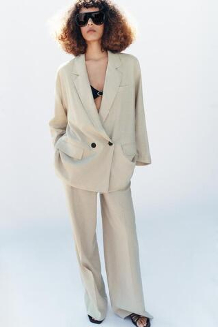 ZARA ПРЯМЫЕ БРЮКИ ИЗ ЛЬНА, СВЕТЛО-БЕЖЕВЫЙ