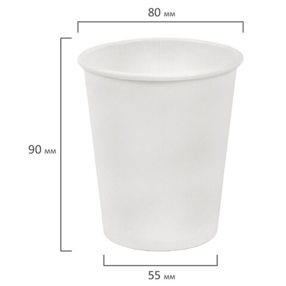 Стакан одноразовый бумажный 250/273 мл, D 80 мм, белый, КОМПЛЕКТ 1000 шт., холодное/горячее, WELDAY (ВЭЛДЭЙ), 702689