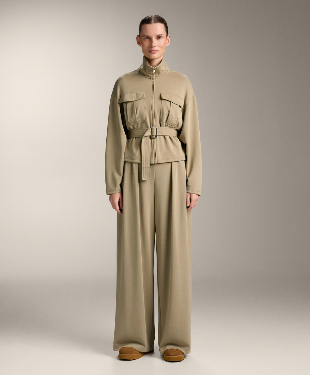 Oysho Куртка с ремнем из мягкой ткани с модалом, бежево-зеленый