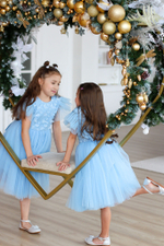 Нарядное пышное платье "Бабочки", цвет голубой