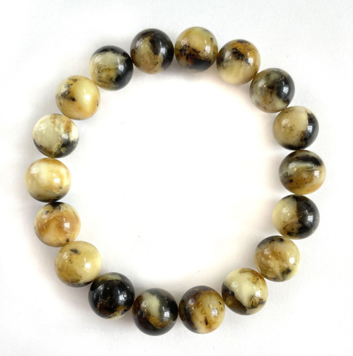 Браслет из янтаря натуральный, бусины 10 мм. Янтарь натуральный камень, белый пейзажный