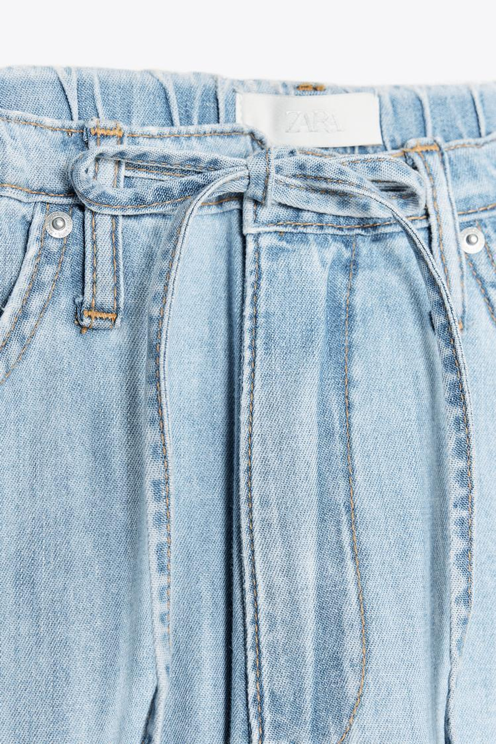 ZARA ДЖИНСЫ TRF НА ШНУРКЕ, ГОЛУБОЙ