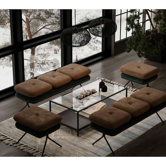 Пуф pea, велюр, бежевый/сине-зеленый