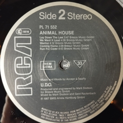 Винтажная виниловая пластинка LP U.D.O. Animal House (Germany 1987)