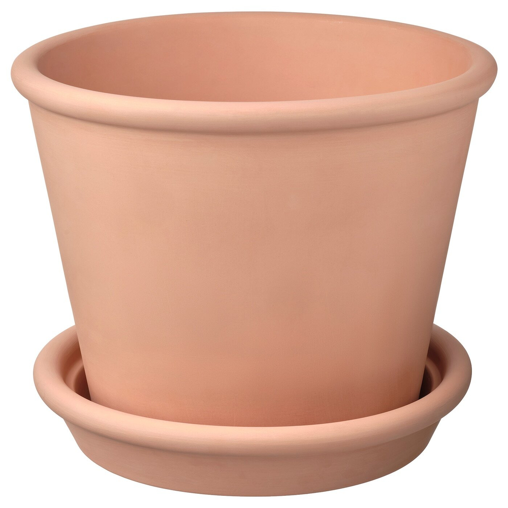 IKEA MUSKOTBLOMMA  (ИКЕА МУСКОТБЛОММА)  -  Цветочный горшок с блюдцем, терракотовый, 24 см