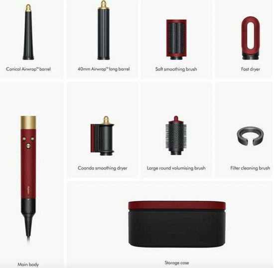 Стайлер Dyson Airwrap i.d. Long HS08 Straight+Wavy, красный бархат/золото (Red Velvet/Gold)