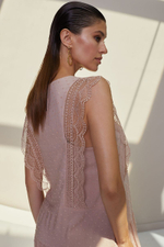 Летнее платье с вставками из кружева (Размер: XS) (Цвет: бежевый)