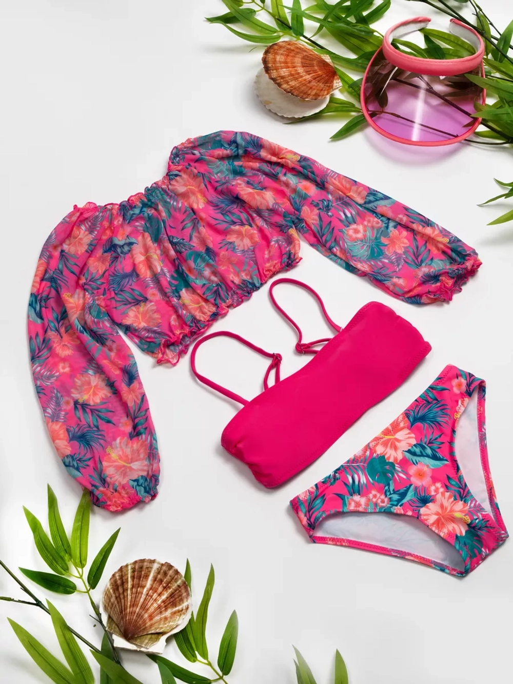 купальник раздельный 3 в 1 топ кроп парео и плавки