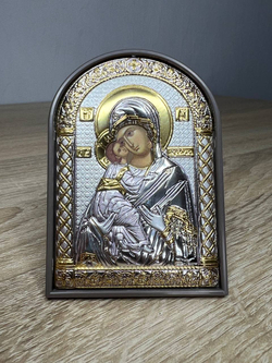 Владимирская БМ, икона арочная, пластик коричневый 48x71