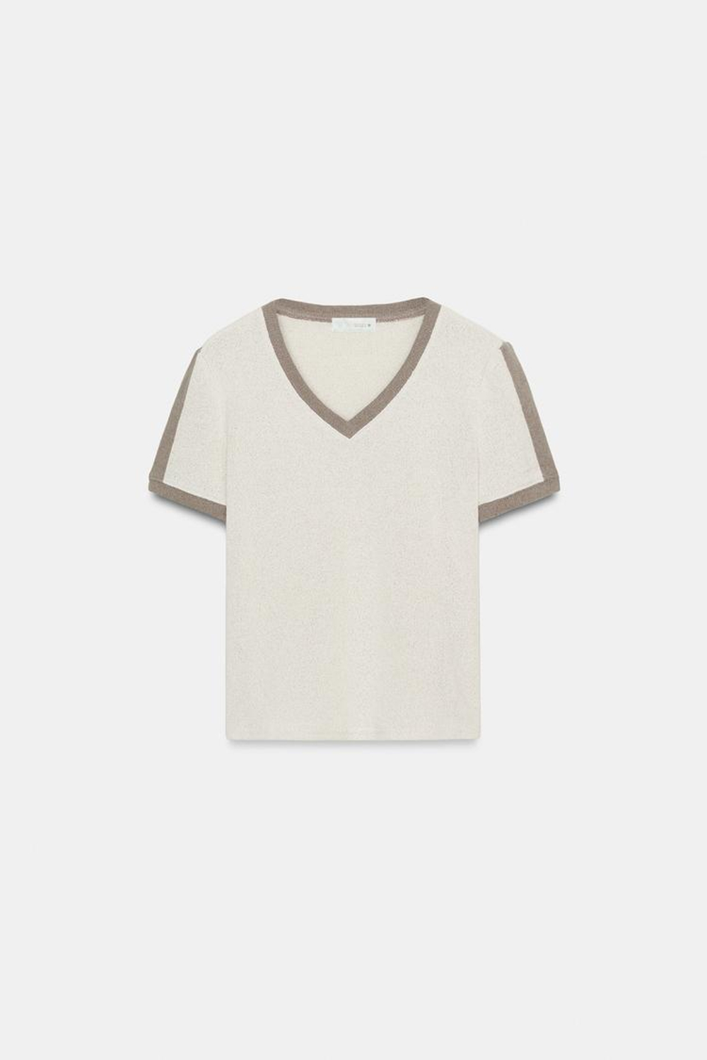 ZARA ФУТБОЛКА В СТИЛЕ РУСТИК С КОНТРАСТНЫМИ ДЕТАЛЯМИ, ЭКРЮ/БЕЖЕВЫЙ