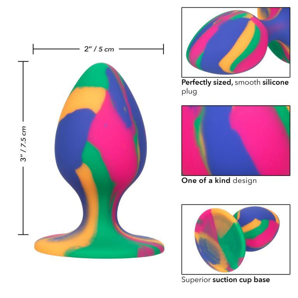Яркая анальная пробка L из силикона на присоске CHEEKY MEDIUM TIE-DYE PLUG