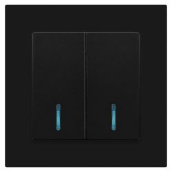 Выключатель Intro Accent 6-105-05 двойной с подсветкой, 10А-250В, IP20, СУ, AL/CU, антрацит