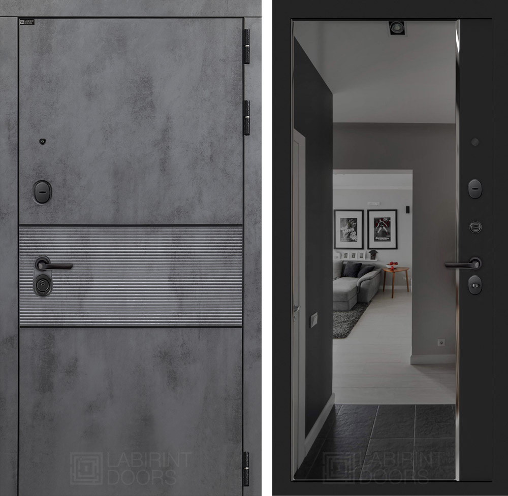 Дверь Входная Лабиринт INFINITY С зеркалом Панорама с тонировкой Черный кварц