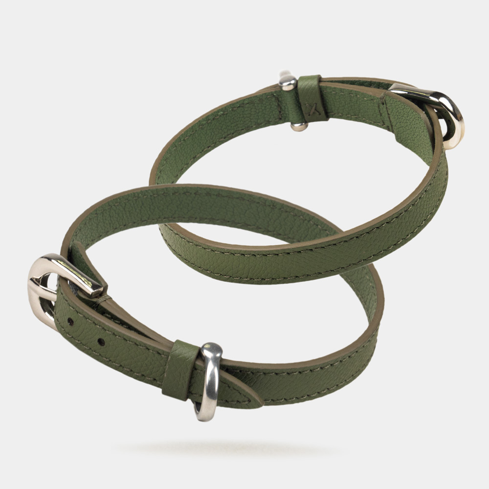 Ошейник Jumbo 13 мм из кожи сафьяно, цвета хаки