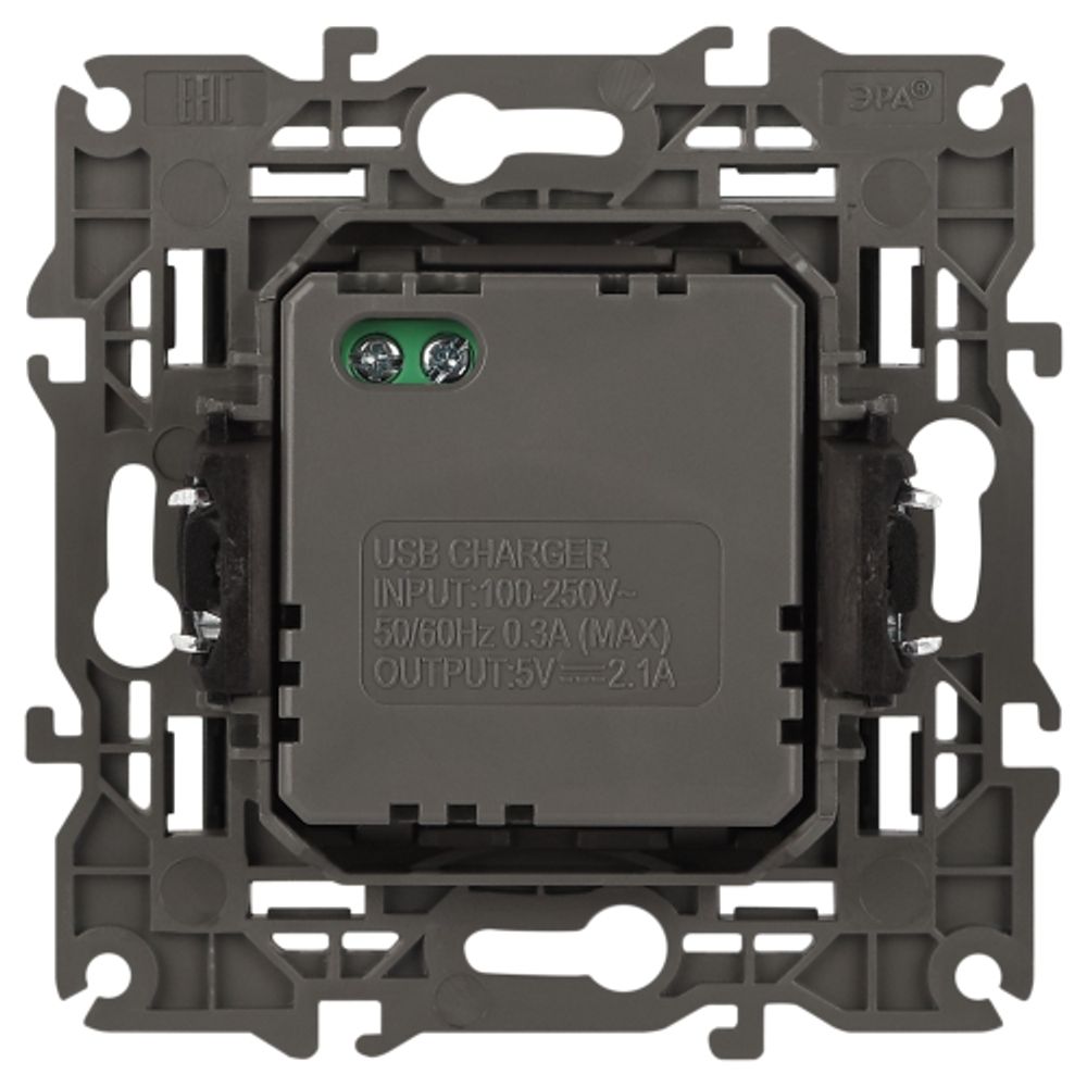 14-4110-05 ЭРА Устройство зарядное USB, 230В/5В-2100мА, IP20, Эра Elegance, антрацит | Elegance Антрацит