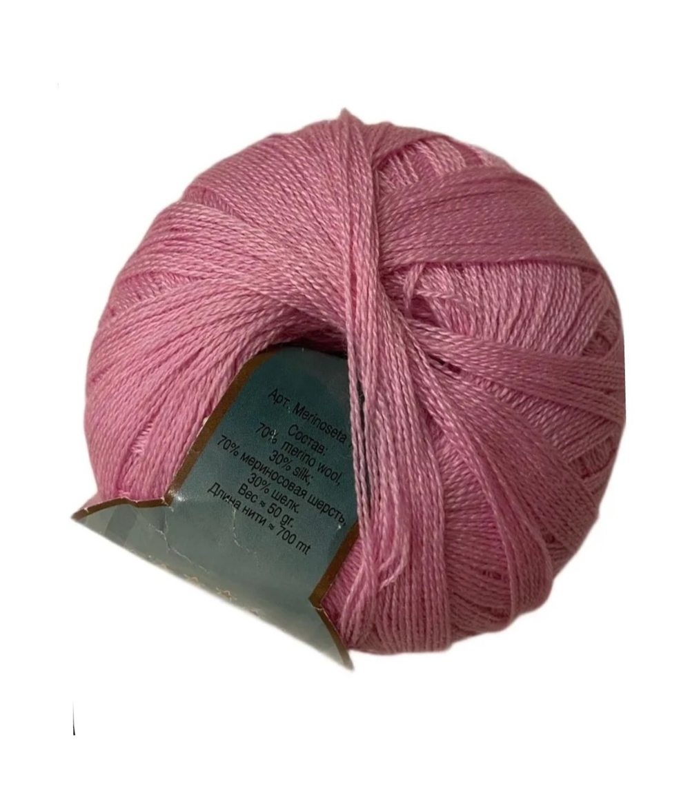 Пряжа Merinoseta (Италия.) 70% меринос 30% шелк 50г-700 м цв 838 розовый