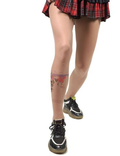 Колготки с принтом в виде карты мира (Размер: S-M-L) (Цвет: бежевый)