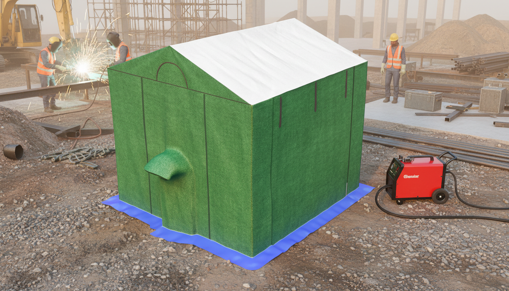 Палатка сварщика МногоТентов нефтяник 2x2,5x2,4 м. (Стены брезент ОП/крыша ткань ПВХ).