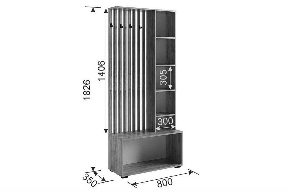 Прихожая Бери (Дуб крафт золотой/Графит) 2000*350*1826 Мебельсон