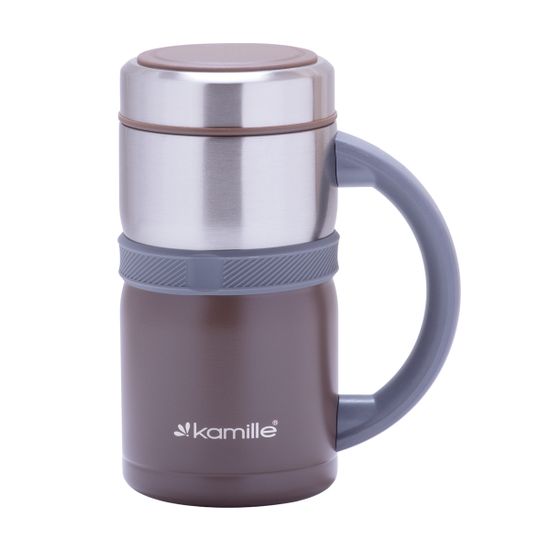 Термокружка 500 мл. из нержавеющей стали Kamille KM-2018 с пластиковой ручкой