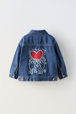 ZARA ДЖИНСОВАЯ КУРТКА KEITH HARING®, ВЫЦВЕТШИЙ СИНИЙ