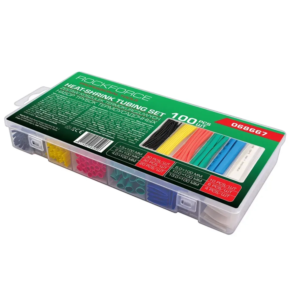Трубки термоусадочные, набор 100пр. RockFORCE RF-068667