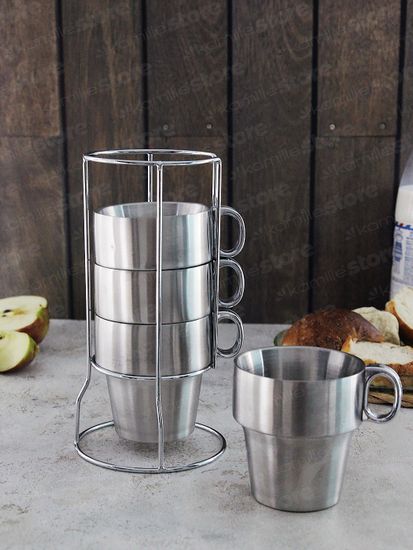 Набор кружек туристический 4 шт. Kamille KM 4379 из нержавеющей стали на подставке