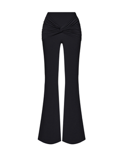 Брюки клеш из ткани масло со сборкой, черный