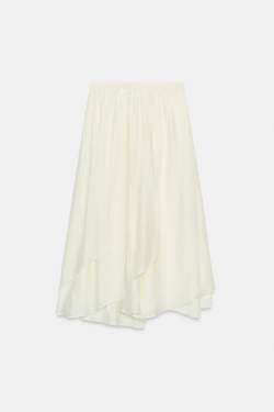 ZARA ЖЕНСКАЯ СТРУЯЩАЯСЯ ЮБКА МИДИ — ZW COLLECTION, ЭКРЮ