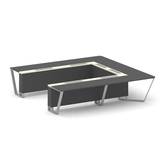 Steel Meet Стол переговорный П-образный KMK-PR.B.SP-11P Антрацит/Ваниль Глянец/Металл Серый 3200*320