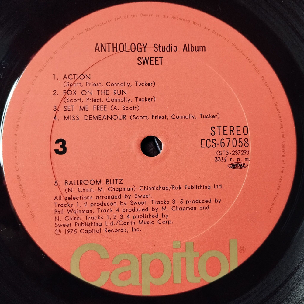 Винтажная виниловая пластинка LP Сборник The Sweet Anthology (Japan 1975) (No Obi) Fox On The Run