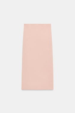 ZARA ТРИКОТАЖНАЯ ЮБКА МИДИ, ПАСТЕЛЬНО-РОЗОВЫЙ