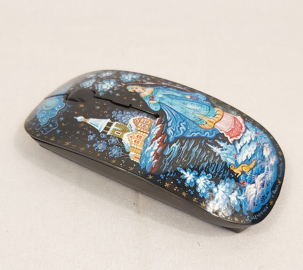 Мышь беспроводная, с ручной росписью Палех "Снегурочка" N4