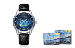 VAN GOGH Van Gogh Collection Starry Night Wrist Watch Quartz Movement Genuine Leather Fabric Strap Blue Dial