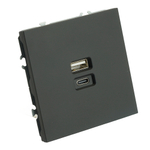 Розетка 2-местная USB + Type C (механизм), STEKKER, 250В, 20W, серия Эмили, RST10-5115-05, черный уголь, soft touch 49853