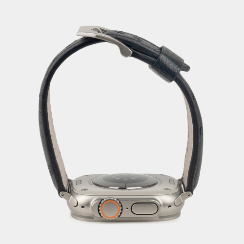 Ремешок для Apple Watch Ultra 49mm из кожи страуса, черного цвета