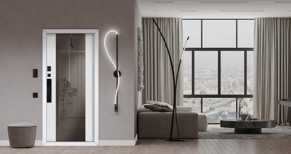 Стальная дверь "Макс 3D" с зеркалом (биометрический замок Y12). Заказная модель.