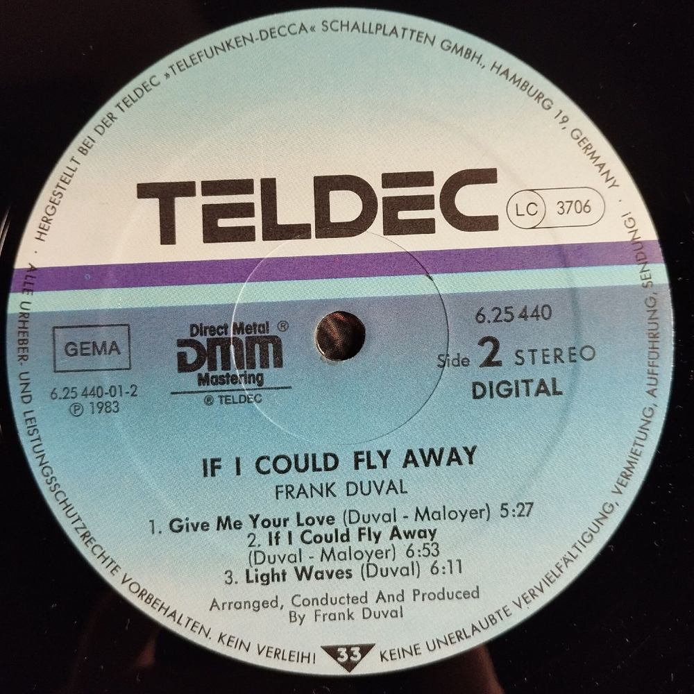 Винтажная виниловая пластинка LP Frank Duval If I Could Fly Away (Germany 1983) Back To Eternity