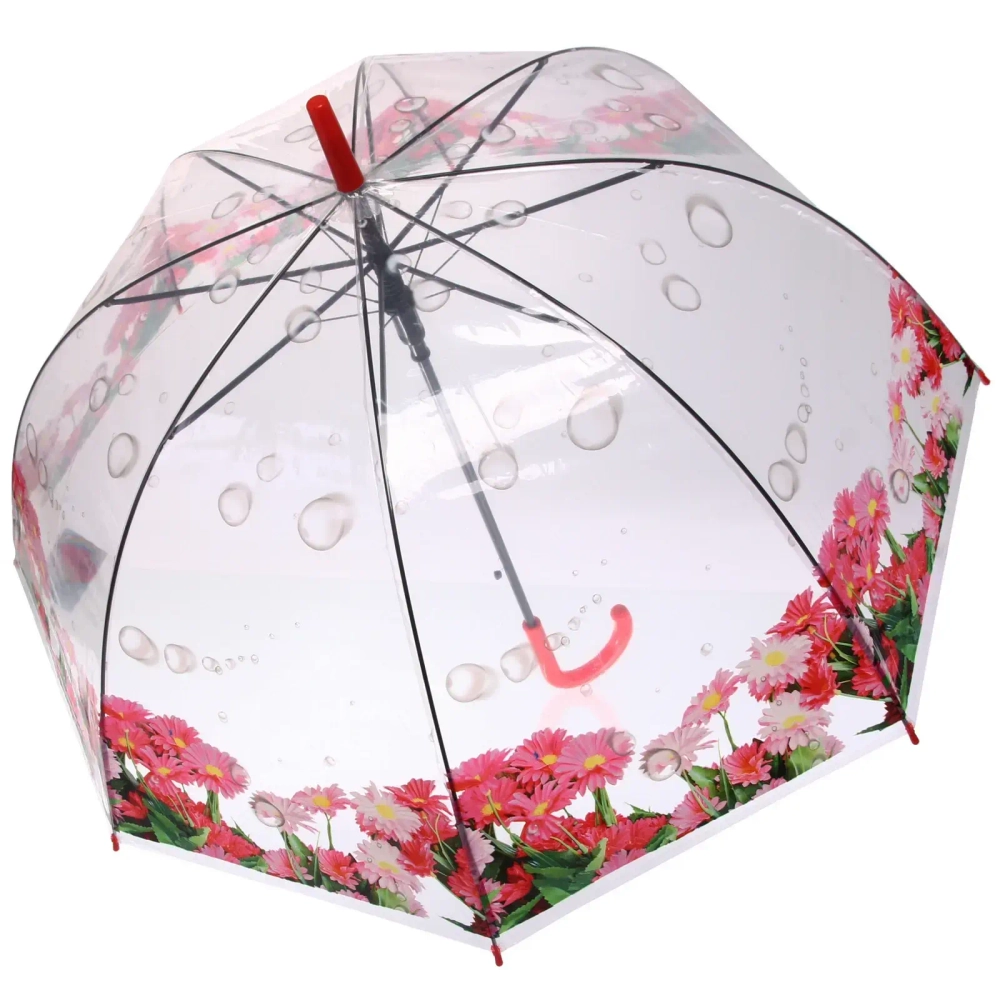 Зонт-трость женский купол «Цветы», 8 спиц, цвет микс, d-80см, длина в слож. виде 82см