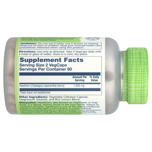 Solaray, True Herbs, боярышник, 180 вегетарианских капсул (525 мг на капсулу)