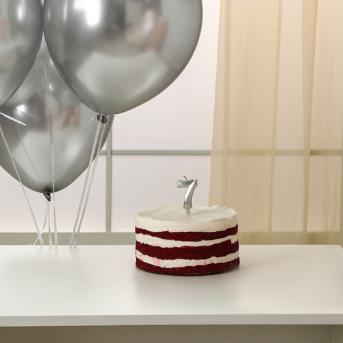 Свеча для торта цифра серебряная 7 + воздушные шары, 5шт