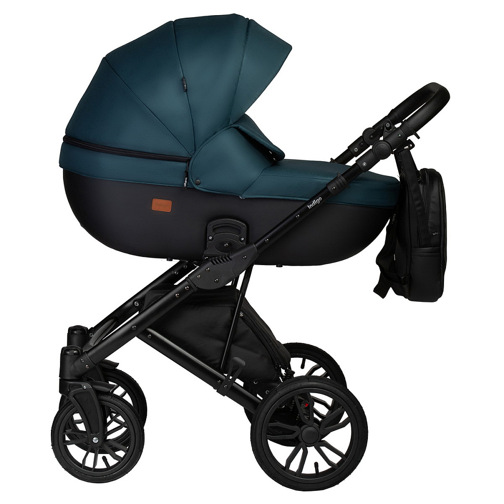 Детская коляска Indigo Mio S 2 в 1 06 черная кожа+изумрудный