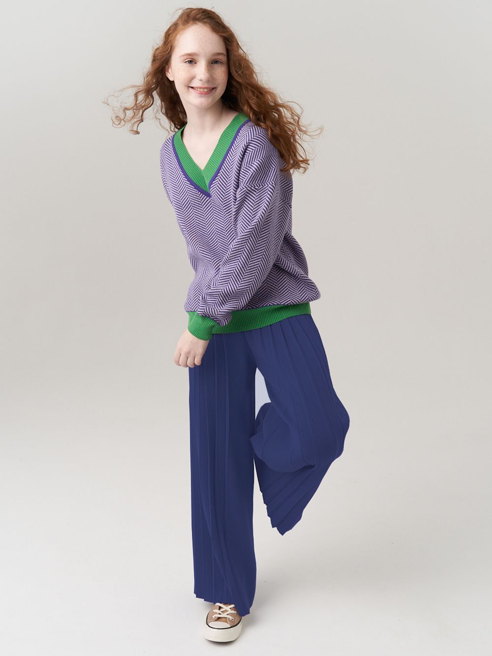 Школьные широкие брюки для девочки AT726-2 сапфировый