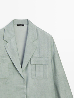 Massimo Dutti Жакет с карманами, фисташково-зеленый