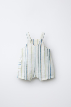 ZARA КОРОТКИЙ КОМБИНЕЗОН В ПОЛОСКУ, ЭКРЮ