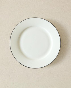 ZARA HOME ДЕСЕРТНАЯ ТАРЕЛКА ИЗ КОСТЯНОГО ФАРФОРА С КАЙМОЙ, БЕЛЫЙ/ЧЕРНЫЙ
