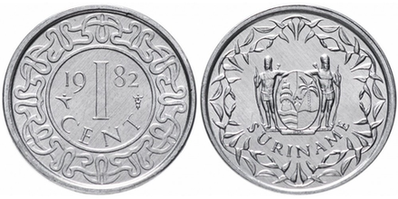 Суринам 1 цент, 1974 - 1986 Герб XF
