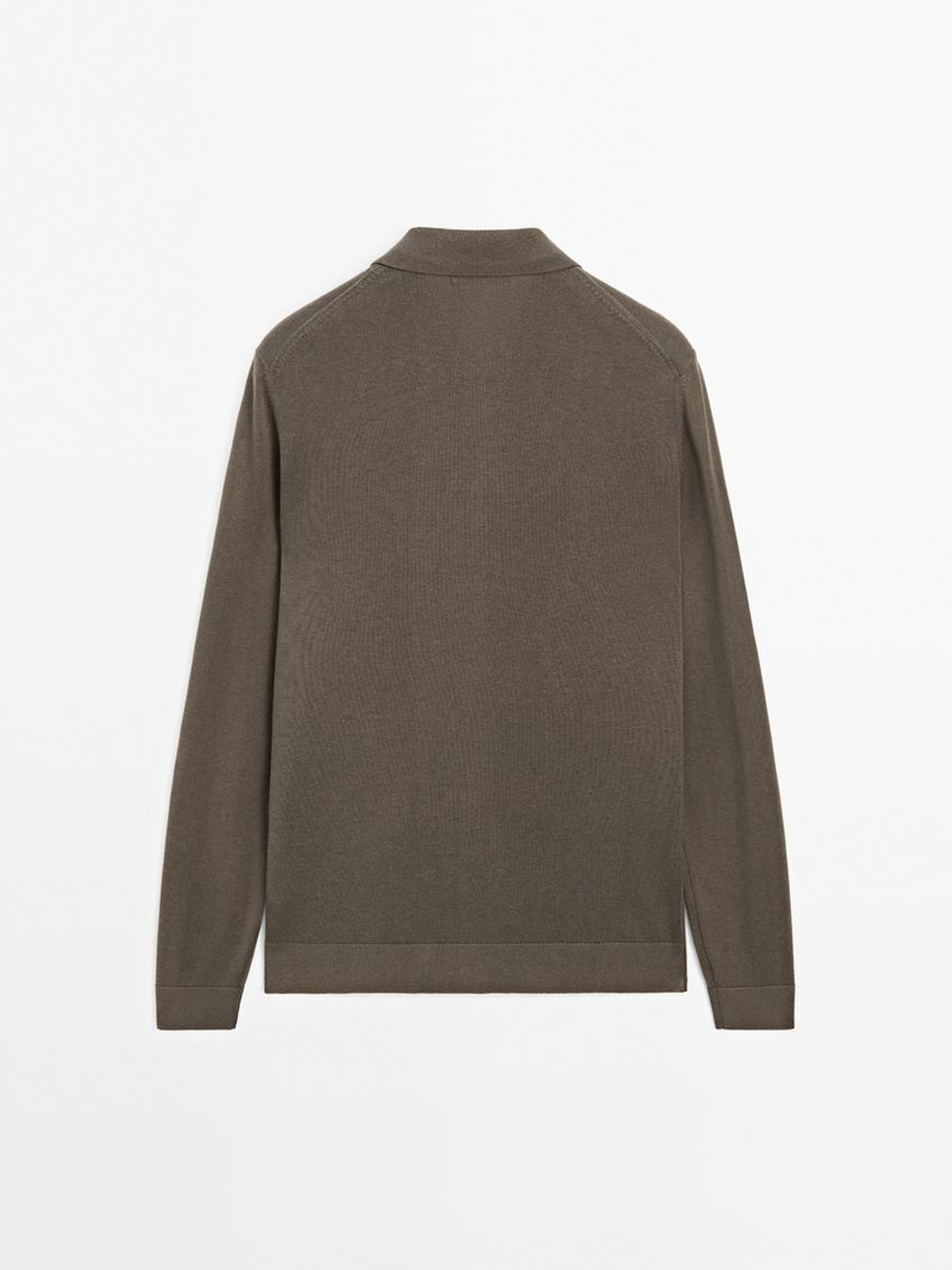 Massimo Dutti Свитер поло с молнией, хаки